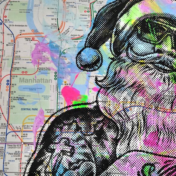 Handpainted Tattoo Santa Claus Acrylic artwork on NYC Subway Map Christmas Decor - Picture 6 of 6